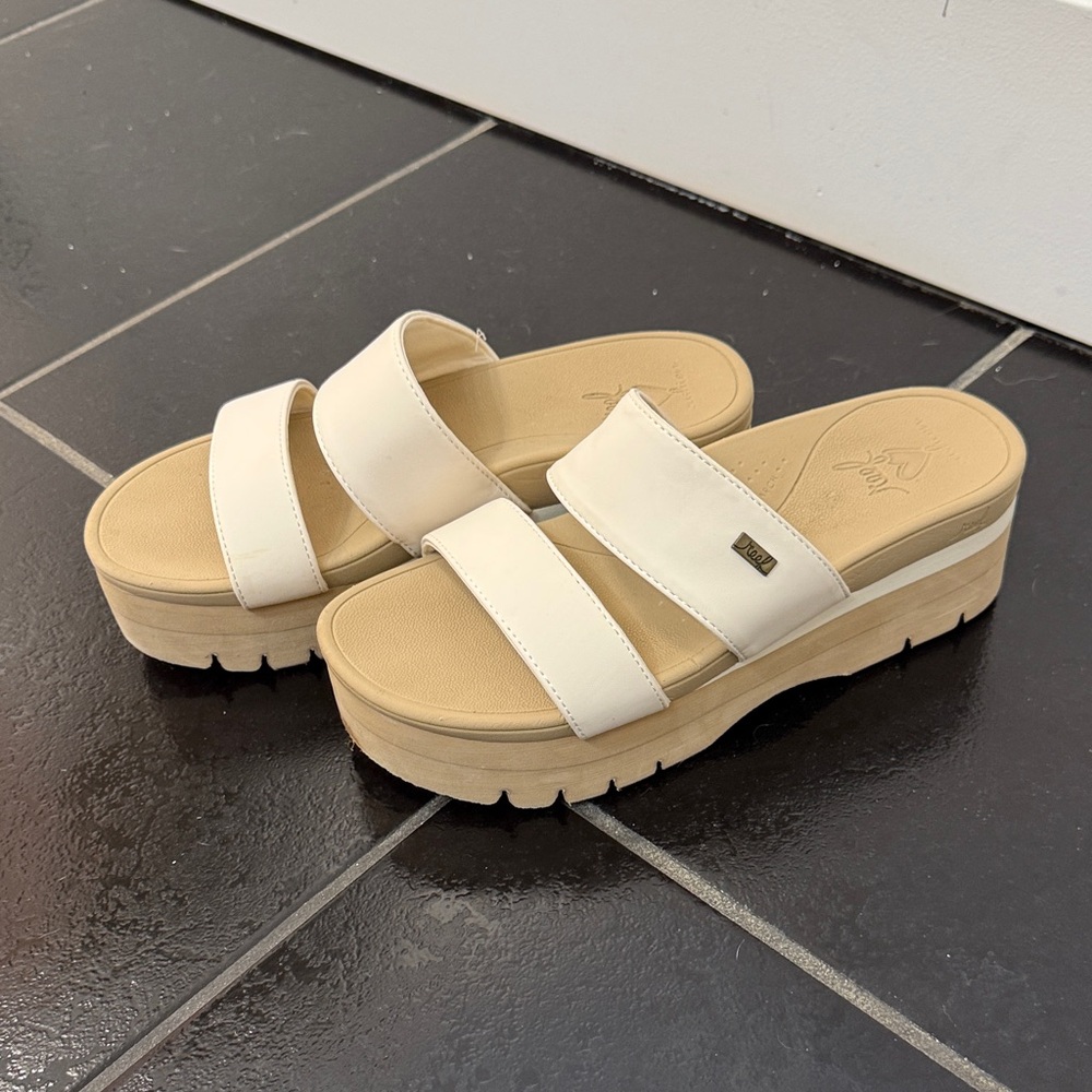 Reef Cream Double-Strap Platform Slide Sandals